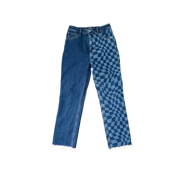 Hollister Womens Blue Denim Checkered Ultra High Rise 90s Straight Jeans Size 1R - Picture 1 of 3